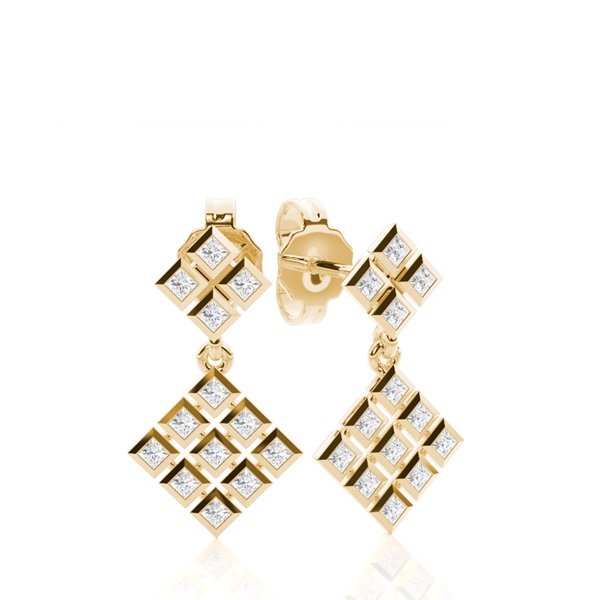 Full Bezel Setting Princess Diamond Drop Earrings