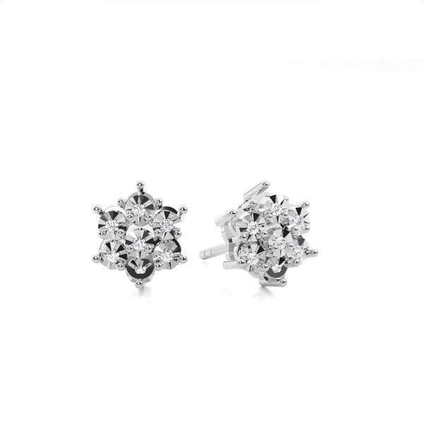 Prong Setting Round Diamond Cluster Earrings