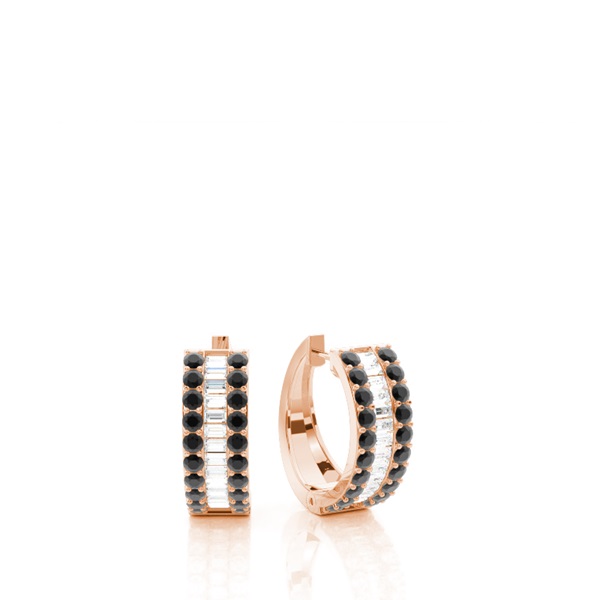 Prong Setting Rund- und Baguette Black Diamant Creolen-Ohrring