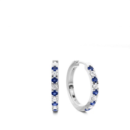 Prong Setting Round Blue Sapphire Hoop Earring