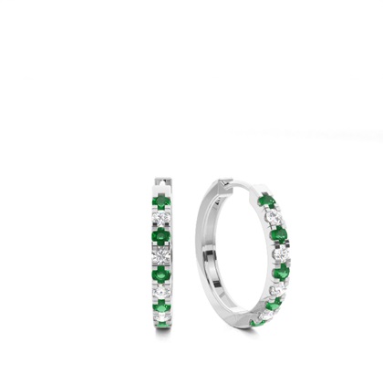 Prong Setting Round Emerald Hoop Earring