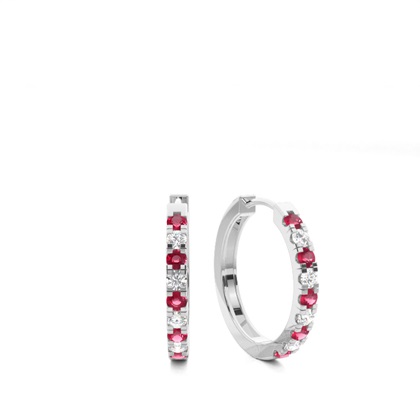 Prong Setting Round Ruby Hoop Earring