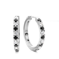 Prong Setting Round Black Diamond Hoop Earring