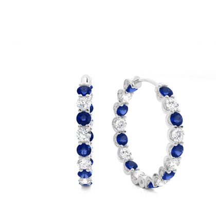 Prong Setting Round Blue Sapphire Hoop Earring