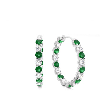 Prong Setting Round Emerald Hoop Earring