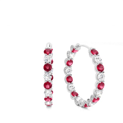 Prong Setting Round Ruby Hoop Earring
