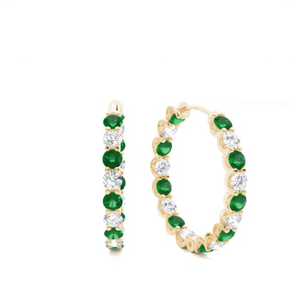 Yellow Gold Emerald Earrings Diamond