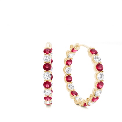 Yellow Gold Ruby Earrings Diamond