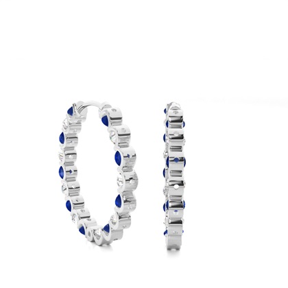 Prong Setting Round Blue Sapphire Hoop Earring