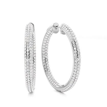 Micro Prong Setting Round Diamond Hoop Earrings