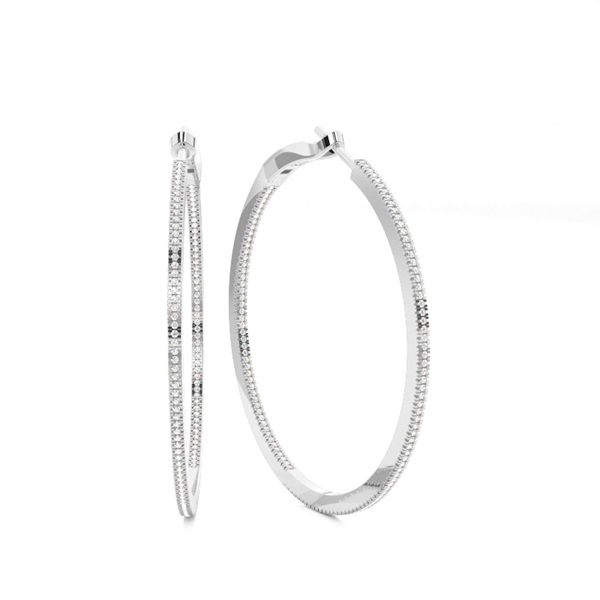 Micro Prong Setting Round Diamond Hoop Earrings