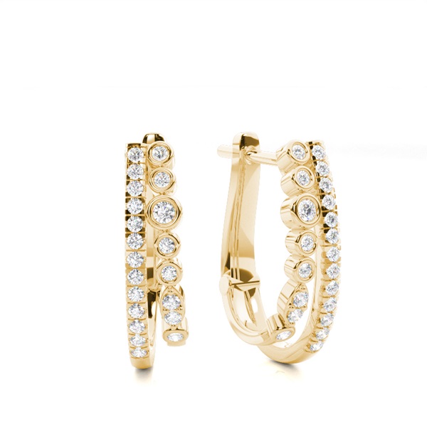 Bezel Setting Round Diamond Hoop Earrings