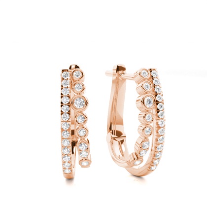 Bezel Setting Round Diamond Hoop Earrings