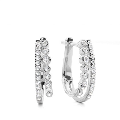 Bezel Setting Round Diamond Hoop Earrings