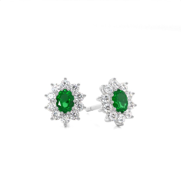 Prong Setting Halo Emerald Earring