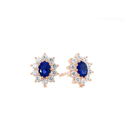 Oval Rose Gold Sapphire Earrings Diamond