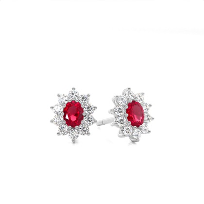Prong Setting Halo Ruby Earring