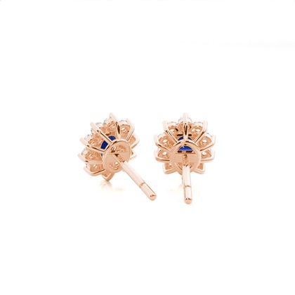 Zinkeneinstellung runder blauer Saphirhalo-Ohrstecker