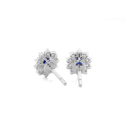 Zinkeneinstellung runder blauer Saphirhalo-Ohrstecker