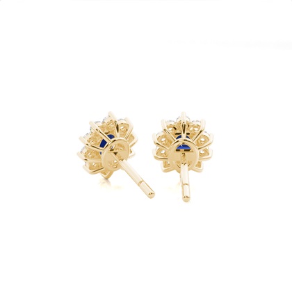 Zinkeneinstellung runder blauer Saphirhalo-Ohrstecker