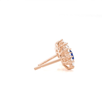 Zinkeneinstellung runder blauer Saphirhalo-Ohrstecker