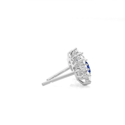 Zinkeneinstellung runder blauer Saphirhalo-Ohrstecker
