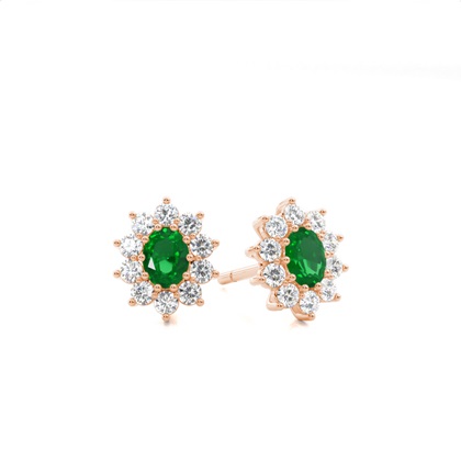 Prong Setting Halo Emerald Earring