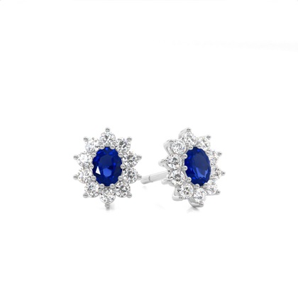 Prong Setting Halo Blue Sapphire Earring