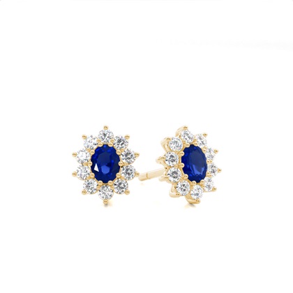 Prong Setting Halo Blue Sapphire Earring