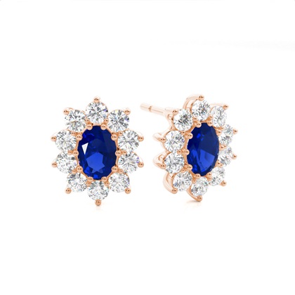 Oval Rose Gold Sapphire Earrings Diamond