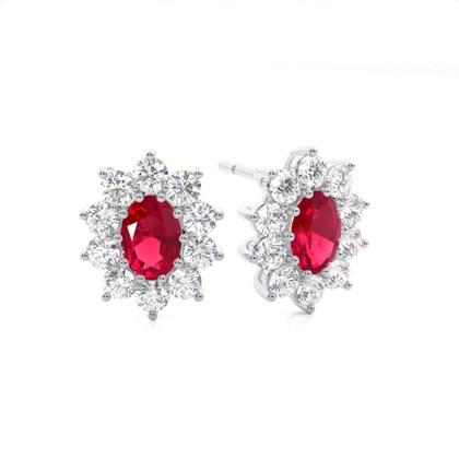 Prong Setting Halo Ruby Earring