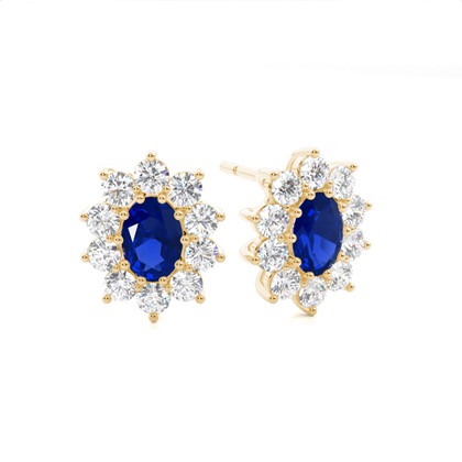 Oval Yellow Gold Sapphire Earrings Diamond
