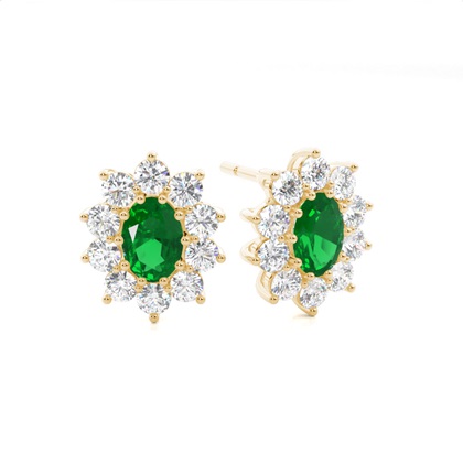 Yellow Gold Emerald Earrings Diamond