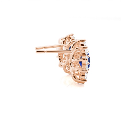 Zinkeneinstellung runder blauer Saphirhalo-Ohrstecker