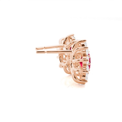 Halo-Rubinohrring in Krappenfassung