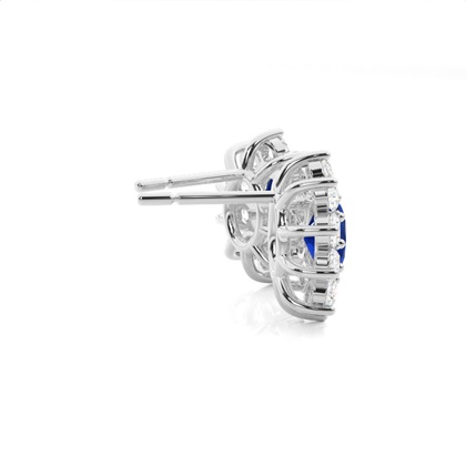 Zinkeneinstellung runder blauer Saphirhalo-Ohrstecker