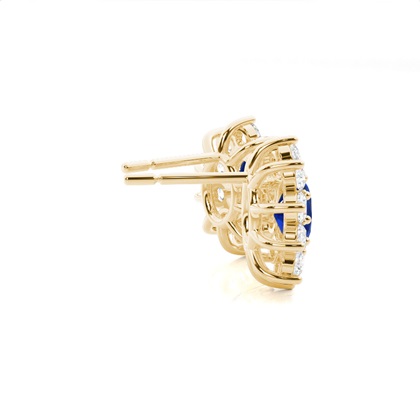 Zinkeneinstellung runder blauer Saphirhalo-Ohrstecker