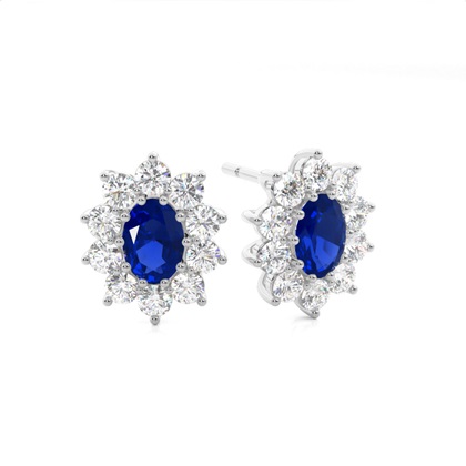 Prong Setting Halo Blue Sapphire Earring