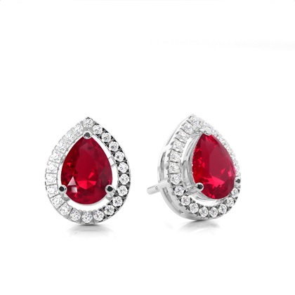 Prong Setting Halo Ruby Earring