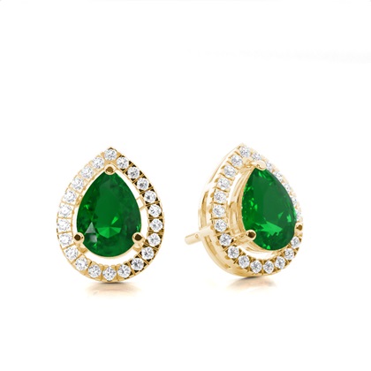 Yellow Gold Emerald Diamond Earrings Diamond