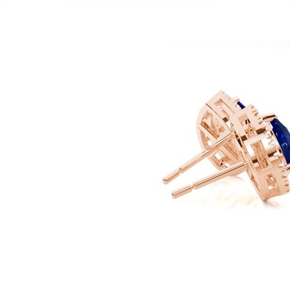 Zinkeneinstellung runder blauer Saphirhalo-Ohrstecker