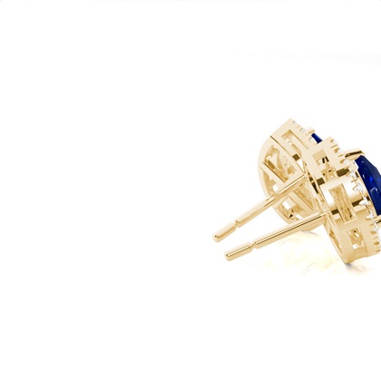 Zinkeneinstellung runder blauer Saphirhalo-Ohrstecker