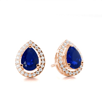 Prong Setting Halo Blue Sapphire Earring