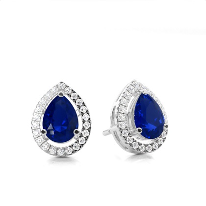 Prong Setting Halo Blue Sapphire Earring