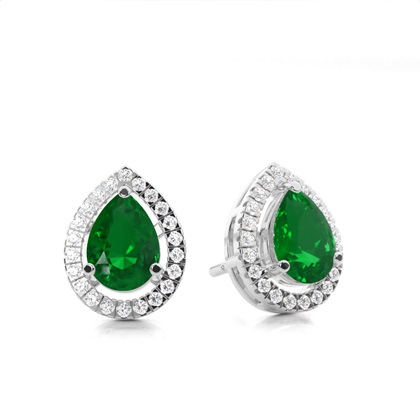 Prong Setting Halo Emerald Earring