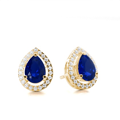 Prong Setting Halo Blue Sapphire Earring