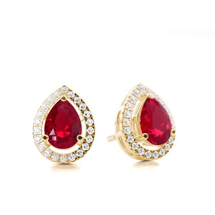 Prong Setting Halo Ruby Earring