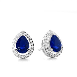 Prong Setting Halo Blue Sapphire Earring
