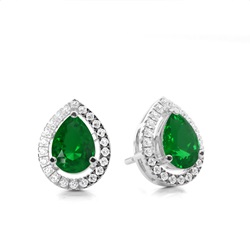 Prong Setting Halo Emerald Earring