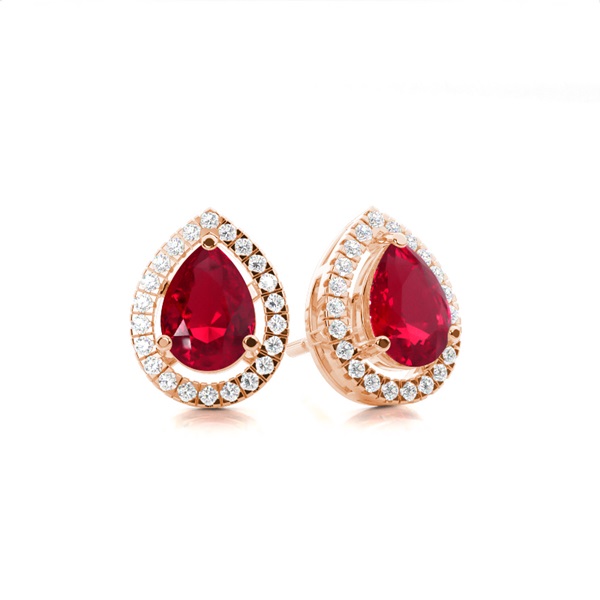 Prong Setting Halo Ruby Earring